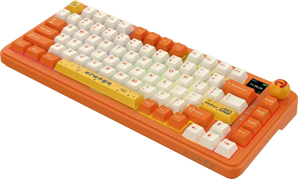 Oranžinis Klaviatūra mechaninė belaidė Ajazz AK820 MAX PLUS Avocado Switch Oranžinis su ekranem
