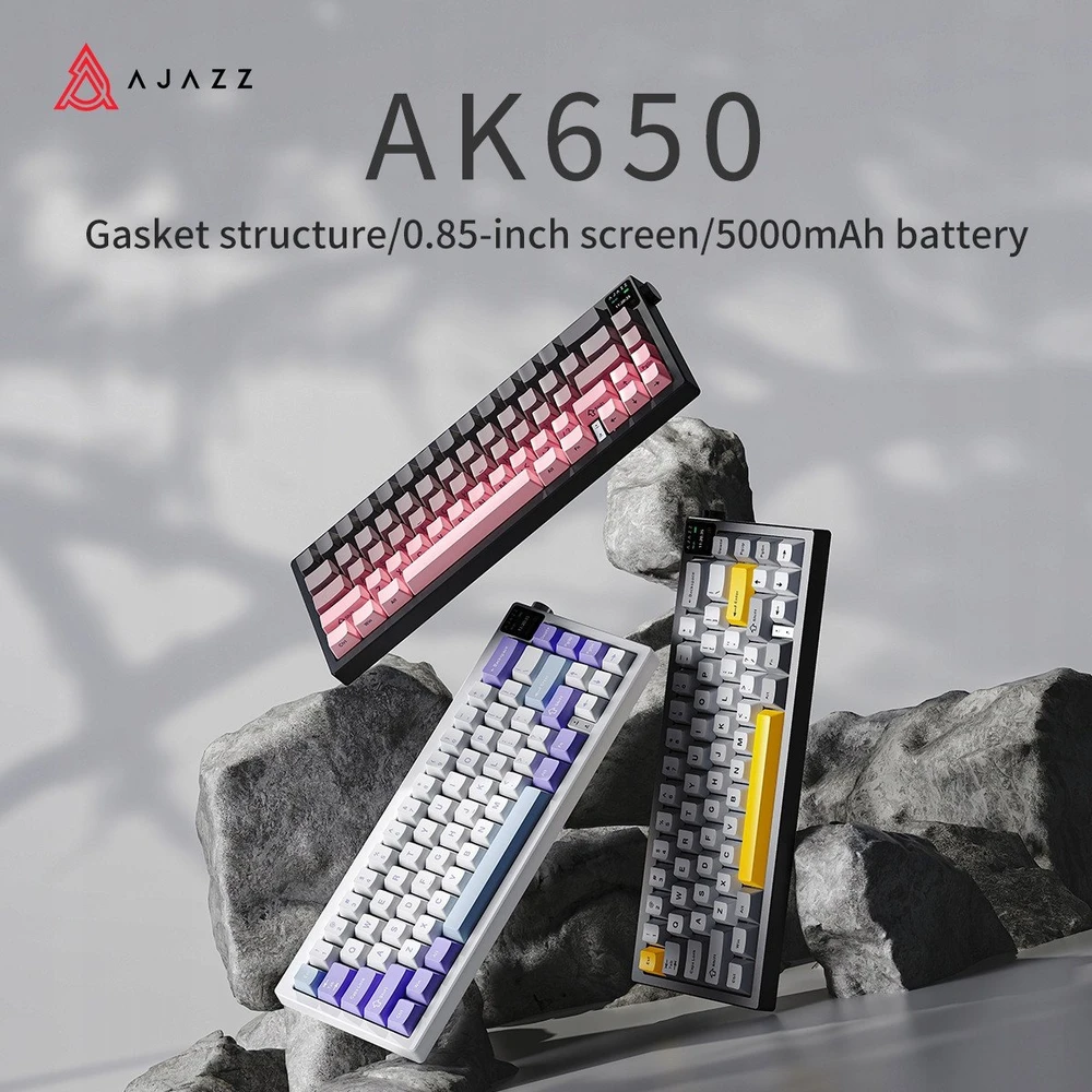 Klaviatūra mechaninė belaidė Ajazz AK650 Dream Weaver Switch Juodas Gray Geltona RGB su ekranem