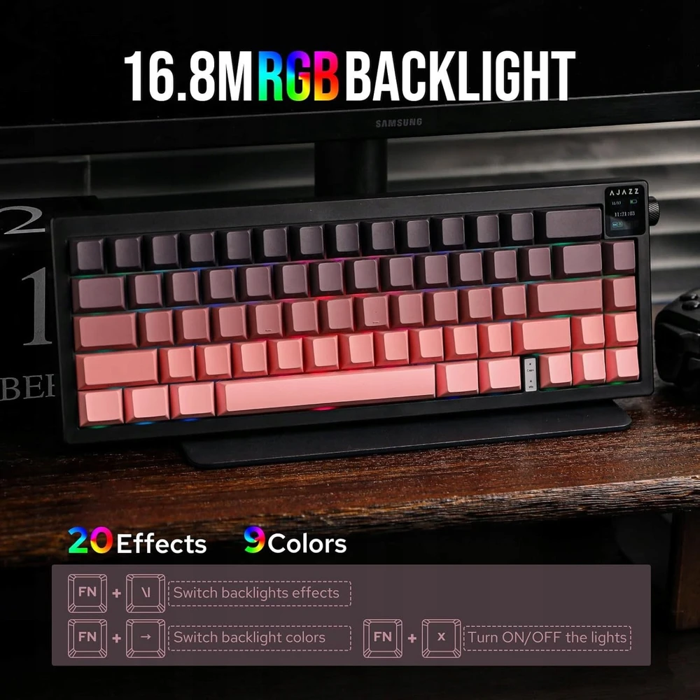 Klaviatūra mechaninė belaidė Ajazz AK650 Dream Weaver Switch Side Character Gradient Rožinė RGB su ekanem