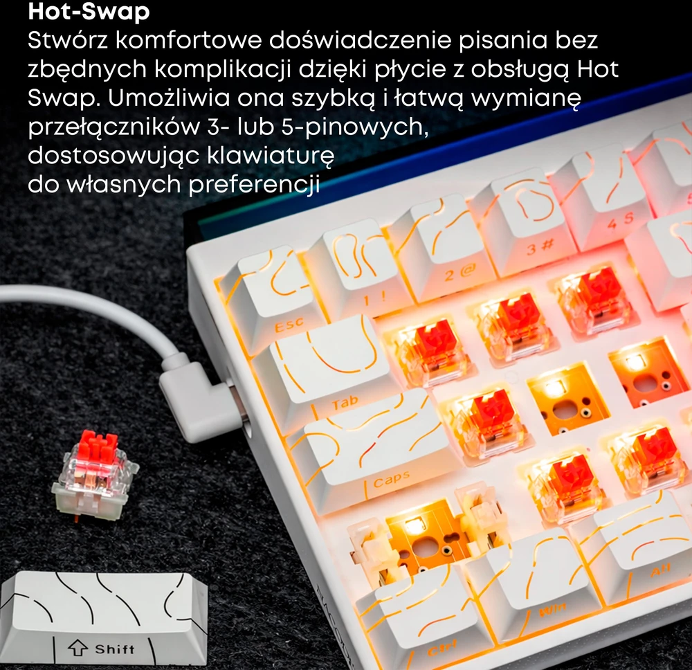 Klaviatūra mechaninė su laidu Ajazz NK68 Raudona Switch balta