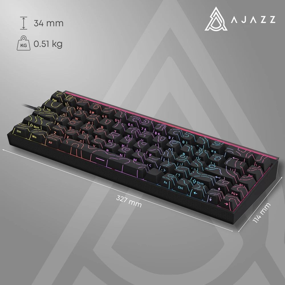 Klaviatūra mechaninė su laidu Ajazz NK68 Raudona Switch juoda