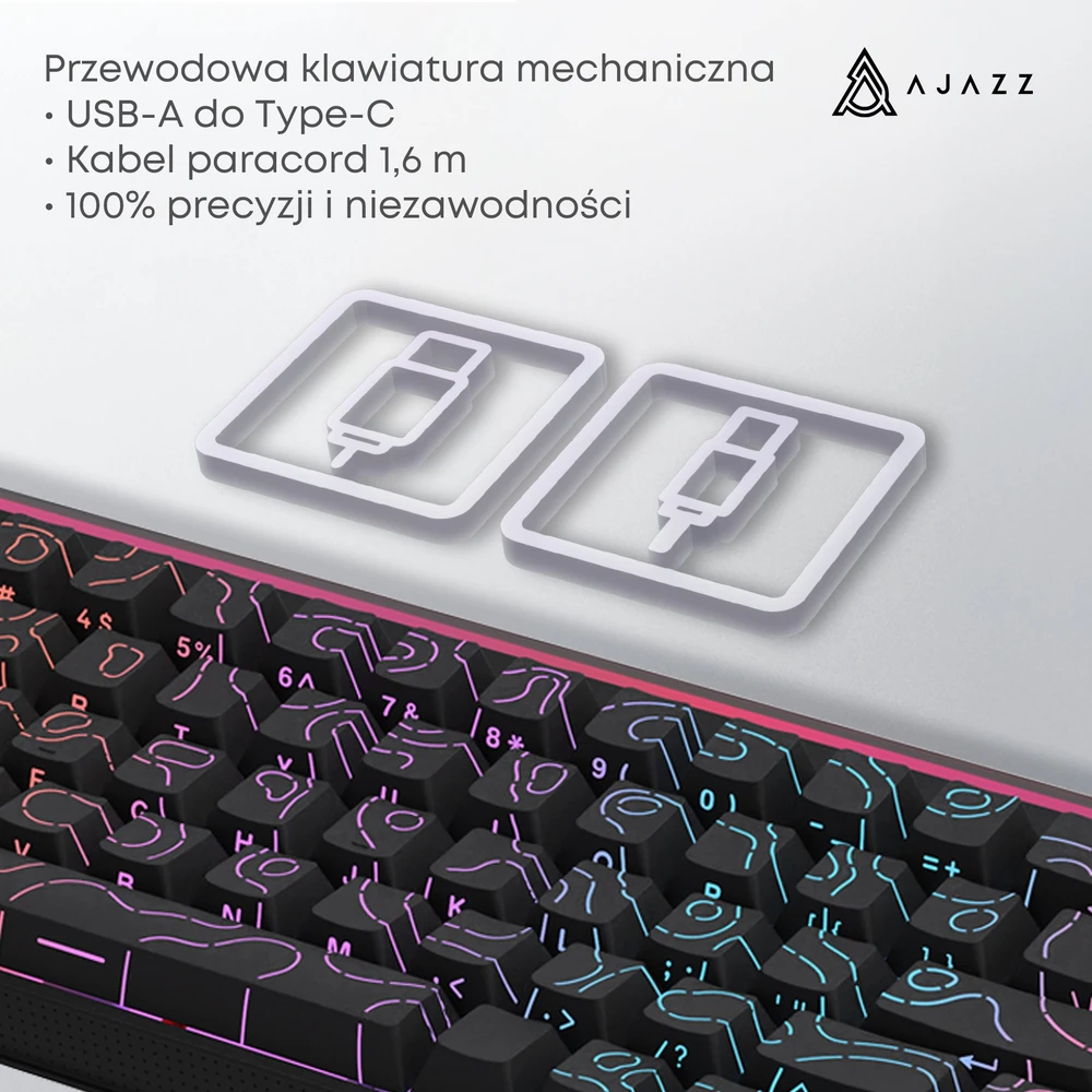 Klaviatūra mechaninė su laidu Ajazz NK68 Raudona Switch juoda