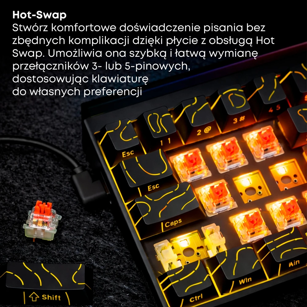 Klaviatūra mechaninė su laidu Ajazz NK68 Raudona Switch juoda