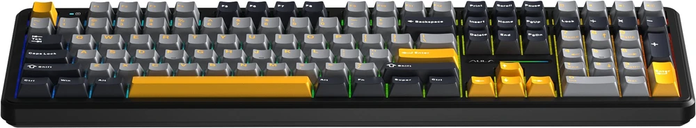 F108 Gray+Oranžinis+Deep Gray Gasket Klaviatūra with Volcano RGB Switches – AULA