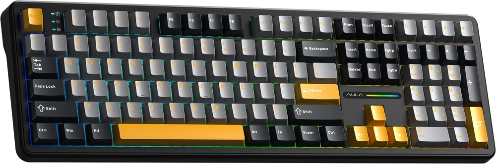 F108 Gray+Oranžinis+Deep Gray Gasket Klaviatūra with Volcano RGB Switches – AULA