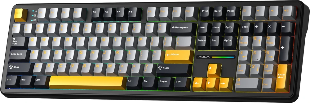 F108 Gray+Oranžinis+Deep Gray Gasket Klaviatūra with Volcano RGB Switches – AULA