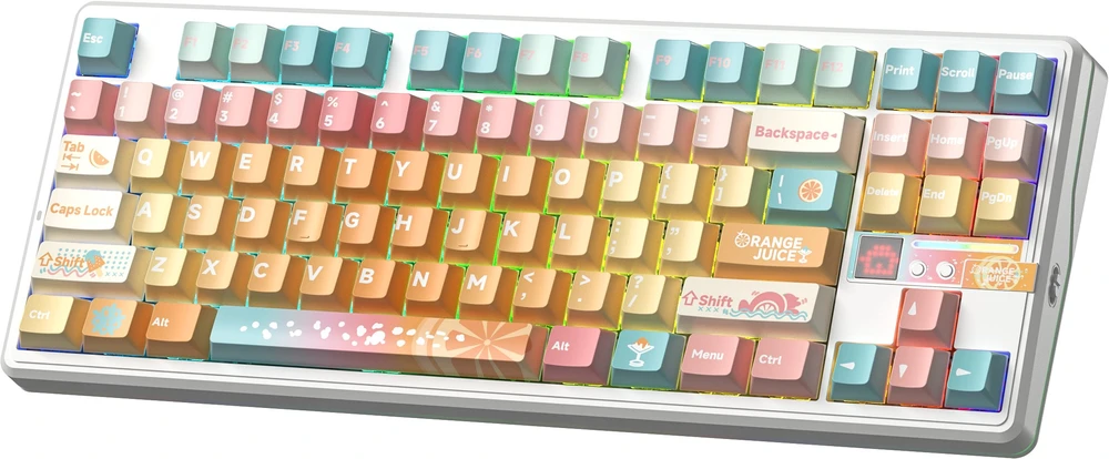 AULA Gasket F87 Pro V2 Oranžinis Soda Kailh Meteorite Ice Kreminis RGB Klaviatūra