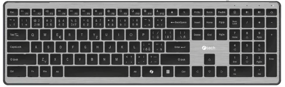 Klaviatūra C-Tech Quallis KB-118 Dvigubo režimo „Bluetooth 5.0“ 2,4 GHz žirkliniai klavišai CZ/SK išdėstymas