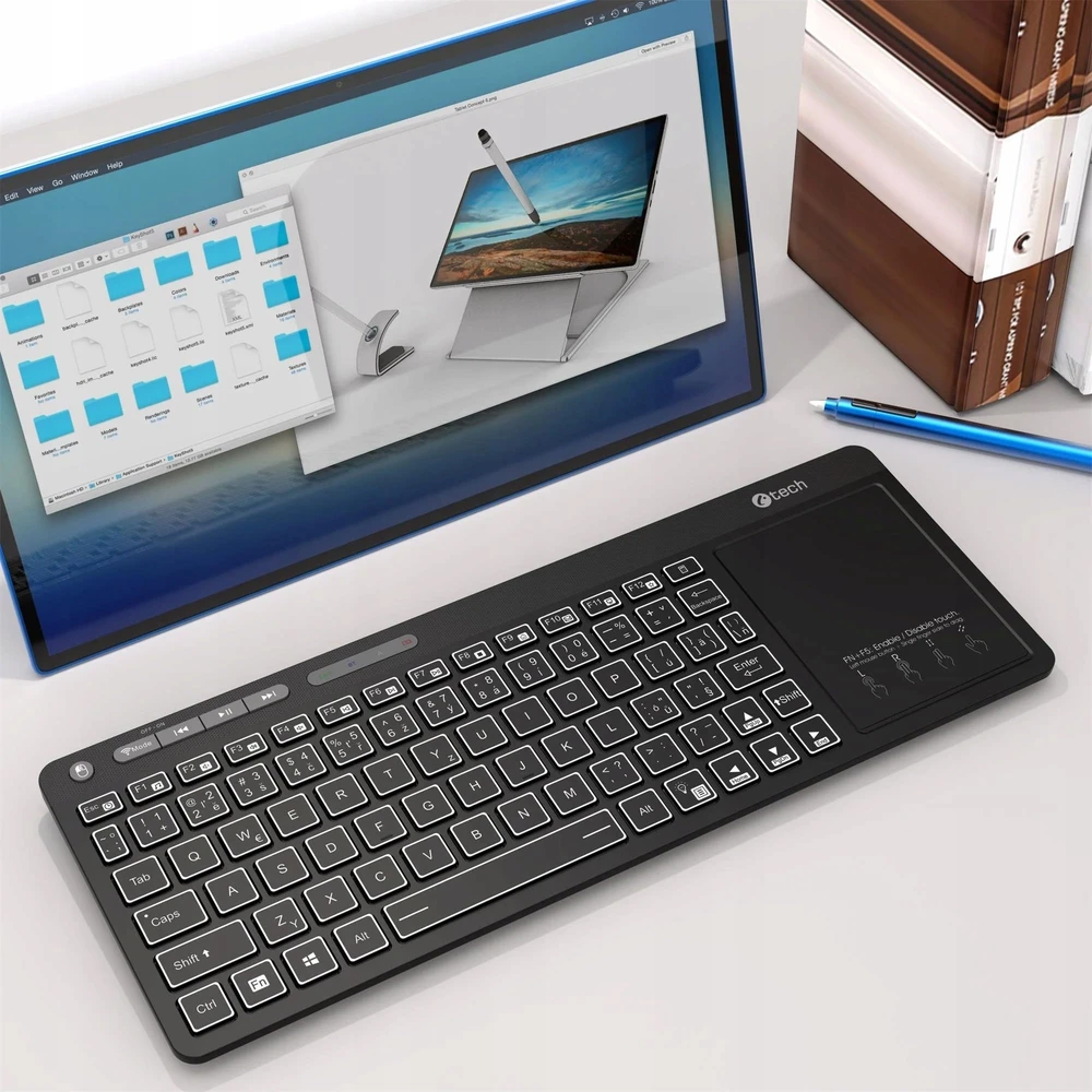 Klaviatūra C-TECH WLTK-03, dvigubas, jutiklinis skydelis