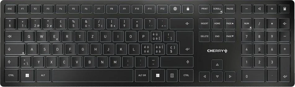 Klaviatūra CHERRY KW 9100 SLIM Bluetooth + Funk, CH-išdėstymas, juodas
