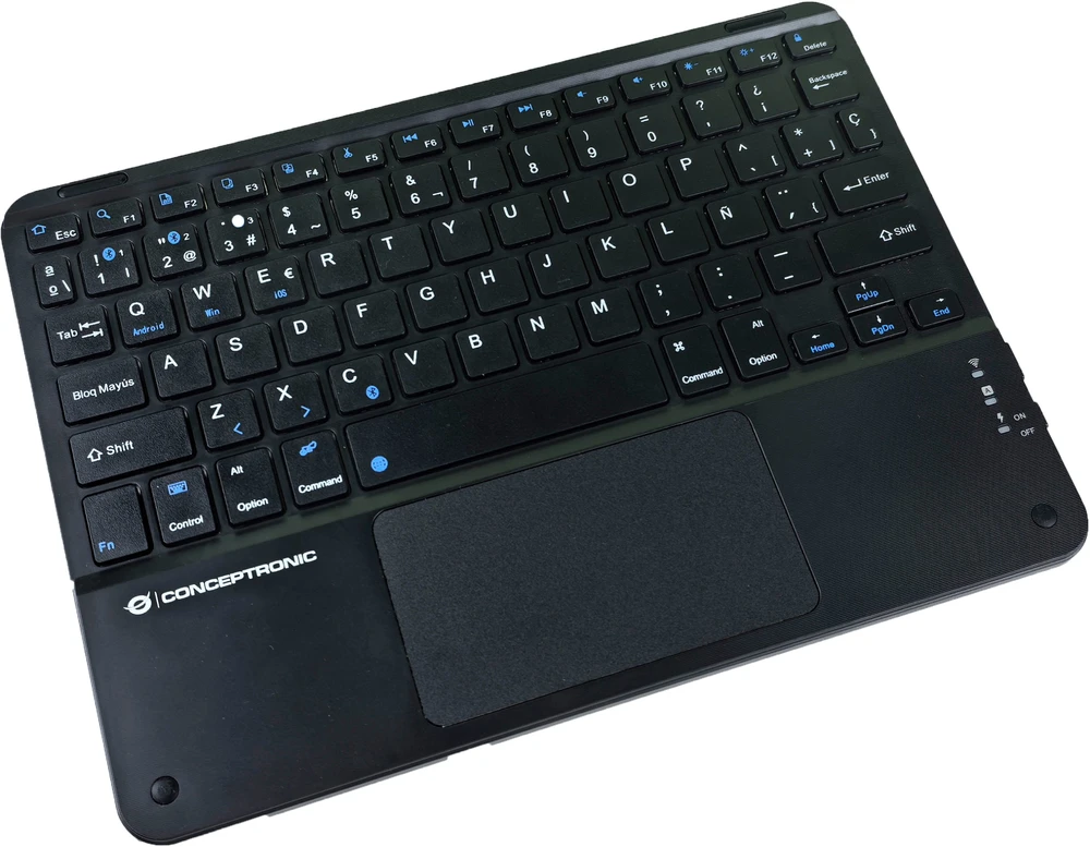 Klaviatūra Conceptronic Wireless BT5.4 10'' Układ Hiszpański Juodas (TOBIN01BES)