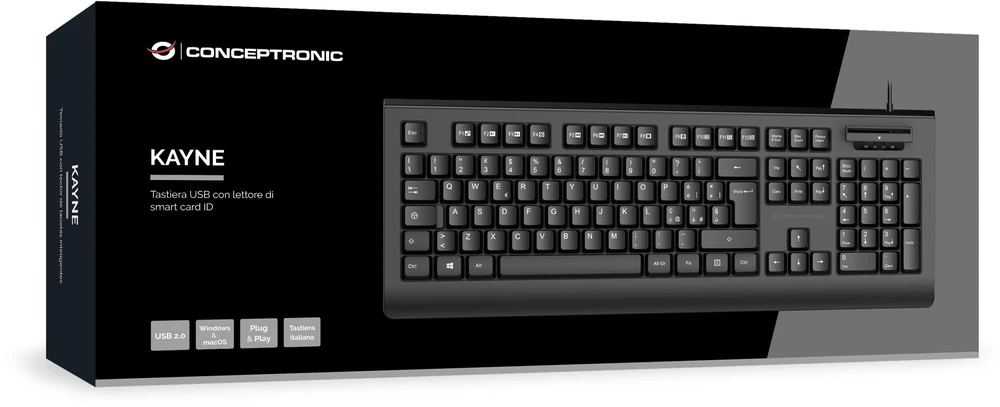 Klaviatūra Conceptronic USB +Skaitytuvas kart Smart ID išdėstymas IT (KAYNE01IT)