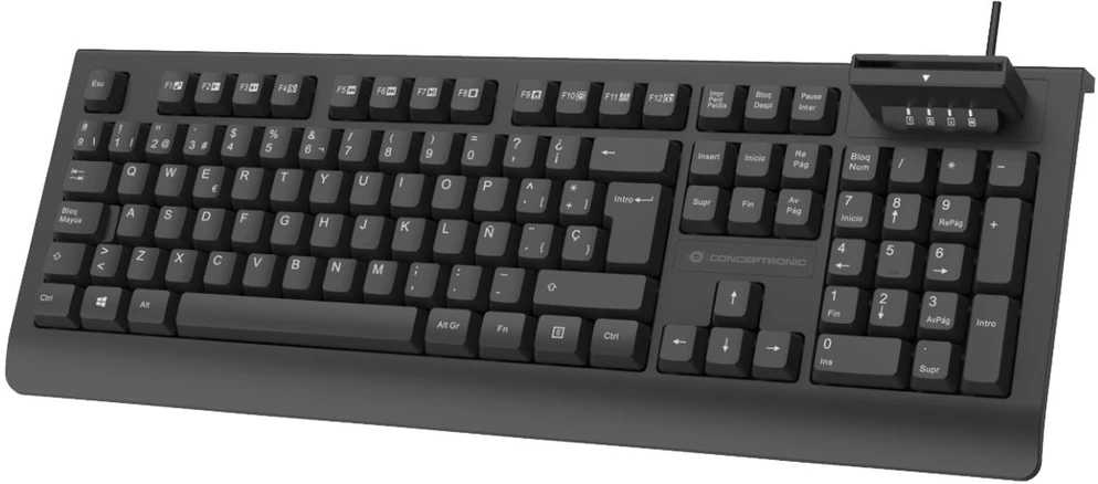 Klaviatūra Conceptronic Klaviatūra su USB jungtimi + Smart Skaitytuvas kart identyfikacyjnych išdėstymas ES juoda (KAYNE01ES)