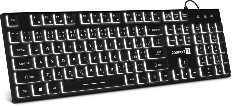 „Connect IT Chocolate WhiteStar“ biuro klaviatūra su foniniu apšvietimu, CZ SK, juoda