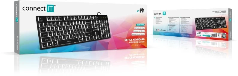„Connect IT Chocolate WhiteStar“ biuro klaviatūra su foniniu apšvietimu, CZ SK, juoda