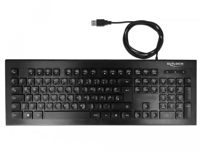 Klaviatūra Delock Vanduo-Drop USB QWERTZ Niemiecka su laidu 1,5 m Juoda (12672)