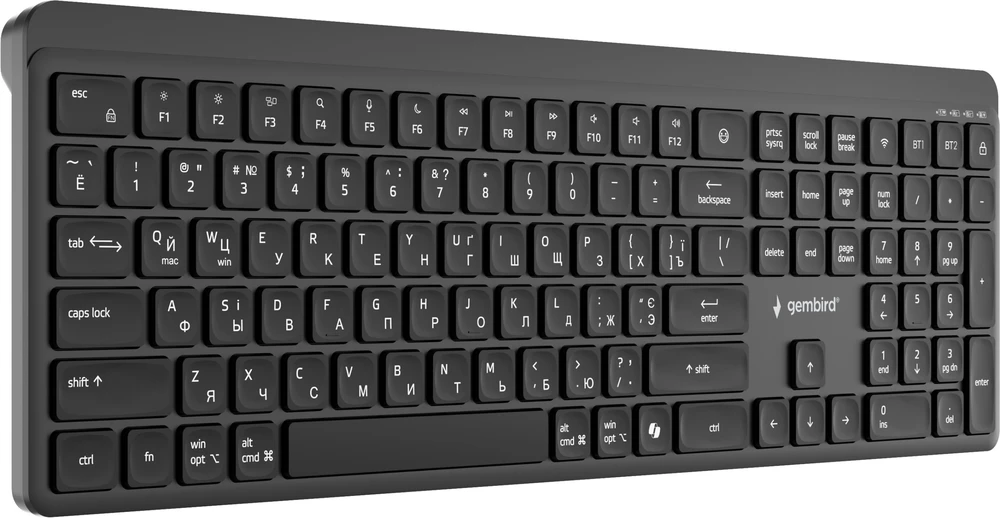 Gembird KB-WPS-03-CYRL Dual-mode pro-business slim Belaidė klaviatūra, 2.4G+BT, RU išdėstymas