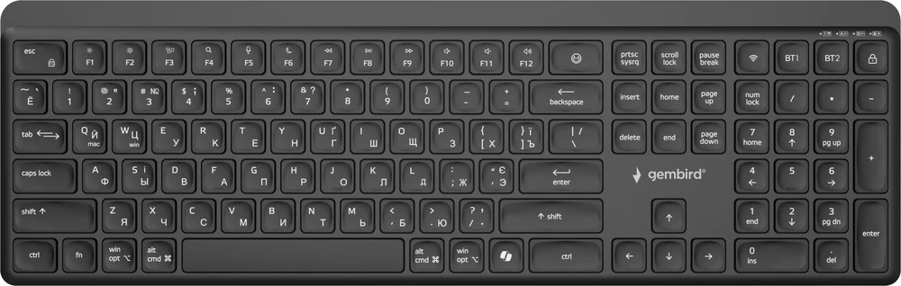 Gembird KB-WPS-03-CYRL Dual-mode pro-business slim Belaidė klaviatūra, 2.4G+BT, RU išdėstymas