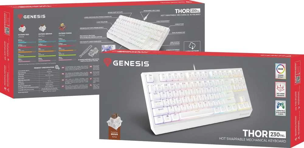 Genesis | THOR 230 | Mechaninė klaviatūra žaidimams | su laidu | US | Outemu Brown | Baltas