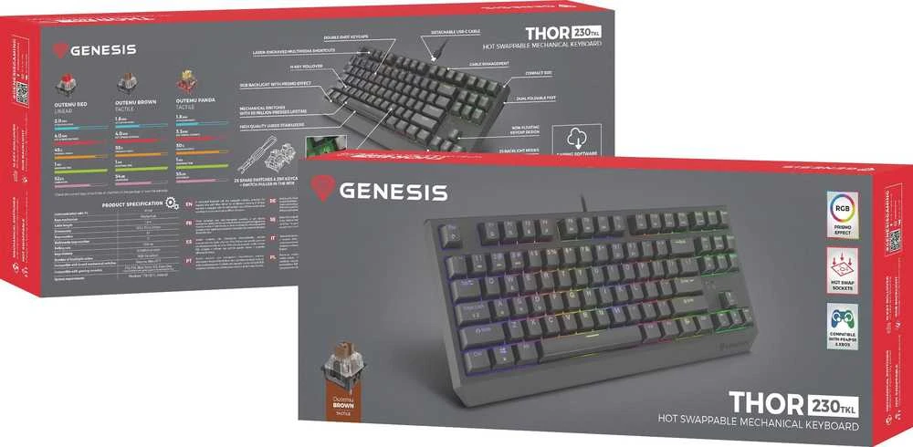 Genesis | THOR 230 | Mechaninė klaviatūra žaidimams | su laidu | US | Outemu Brown | Juodas