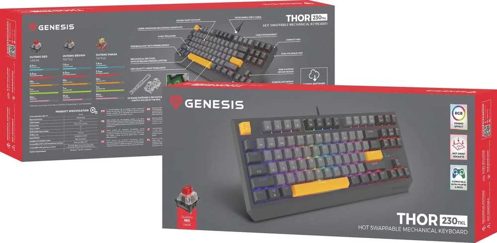 Genesis | THOR 230 TKL | Mechaninė klaviatūra žaidimams | su laidu | US | Outemu Raudona | Anchor Gray Negative