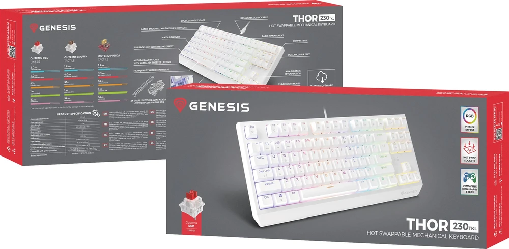 GNS GENESIS Thor 230 TKL klaviatūra Žaidimams USB QWERTY Anglų (JAV) Balta