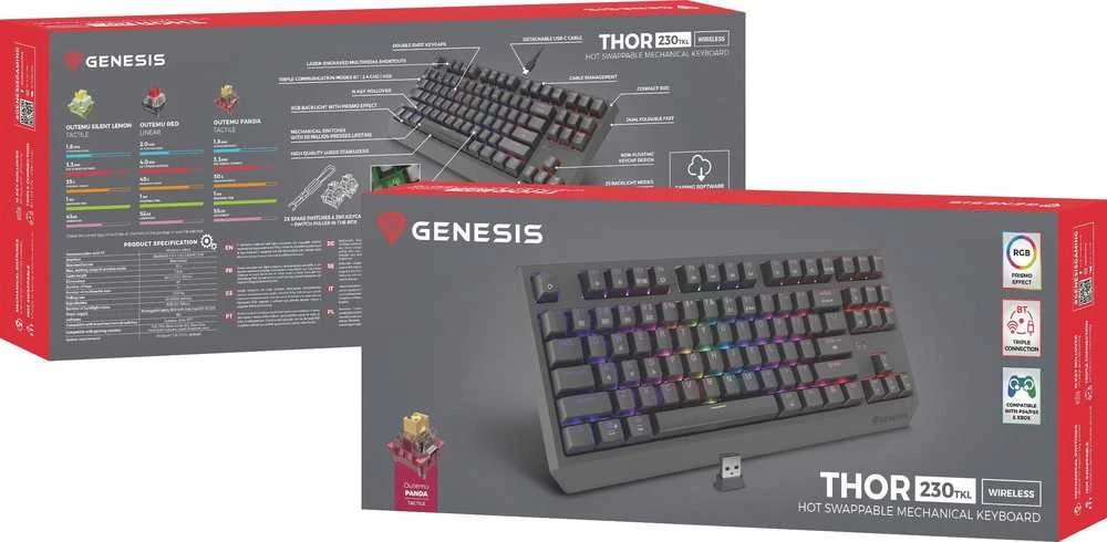 Genesis | THOR 230 | Mechaninė klaviatūra žaidimams | Wireless | US | Outemu Panda | Juodas