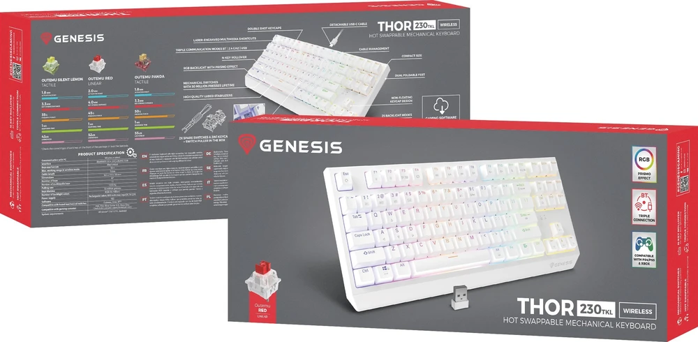 Genesis | THOR 230 | Mechaninė klaviatūra žaidimams | Wireless | US | Outemu Raudona | Baltas