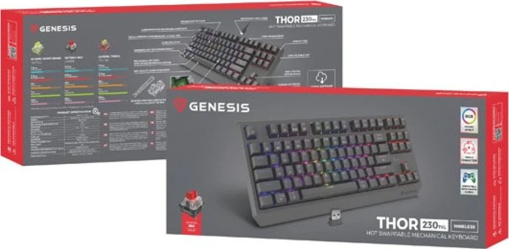 Genesis | THOR 230 | Mechaninė klaviatūra žaidimams | Wireless | US | Outemu Raudona | Juodas