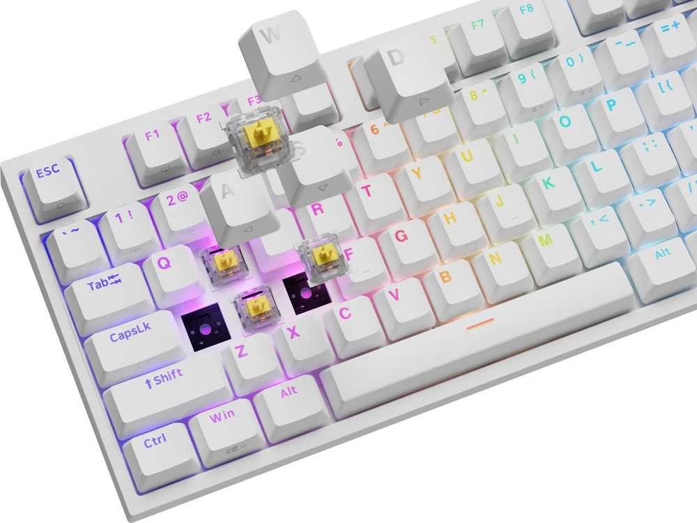 Klaviatūra žaidimams Genesis Thor 404 Gateron Geltona Pro su laidu mechaninė su pašvietimu balta