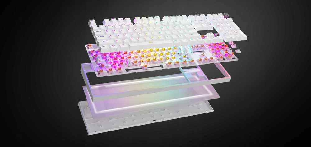 Klaviatūra žaidimams Genesis Thor 404 TKL Outemu Silent Peach su laidu mechaninė su pašvietimu balta