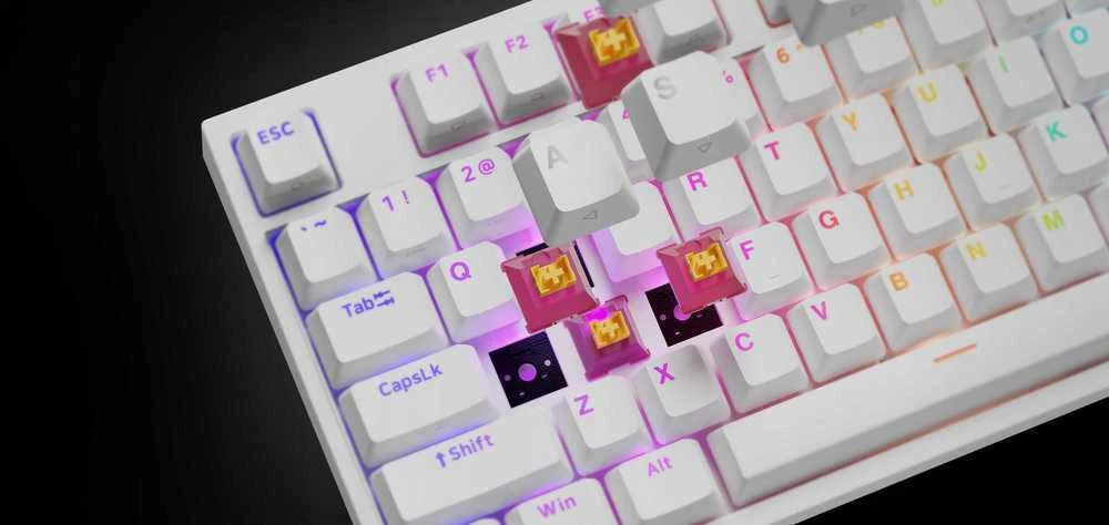 Klaviatūra žaidimams Genesis Thor 404 TKL Outemu Silent Peach su laidu mechaninė su pašvietimu balta