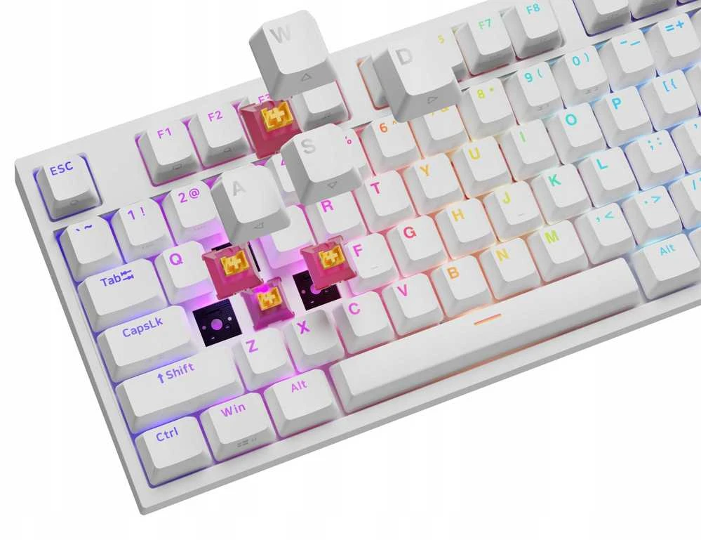 Klaviatūra žaidimams Genesis Thor 404 TKL Outemu Silent Peach su laidu mechaninė su pašvietimu balta