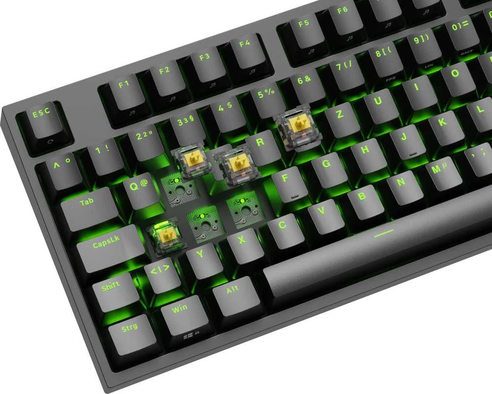 Klaviatūra žaidimams GENESIS THOR 404 TKL DE su pašvietimu RGB mechaninė Juoda GATERON Geltonas PR