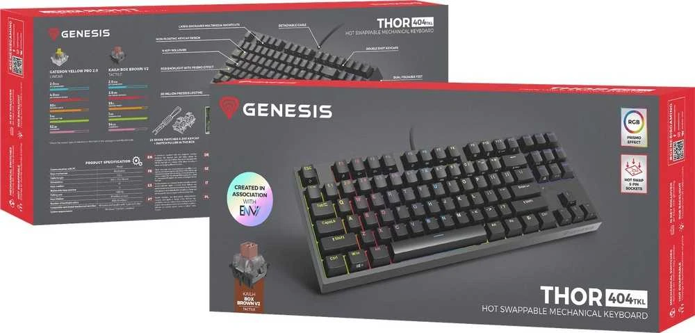 Genesis | THOR 404 TKL | Mechaninė klaviatūra žaidimams | su laidu | US | Kailh Box Brown V2 | Juodas | RGB
