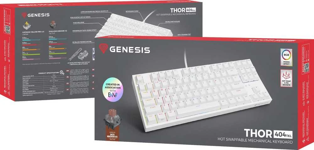 Genesis | THOR 404 TKL | Mechaninė klaviatūra žaidimams | su laidu | US | Kailh Box Brown V2 | Baltas