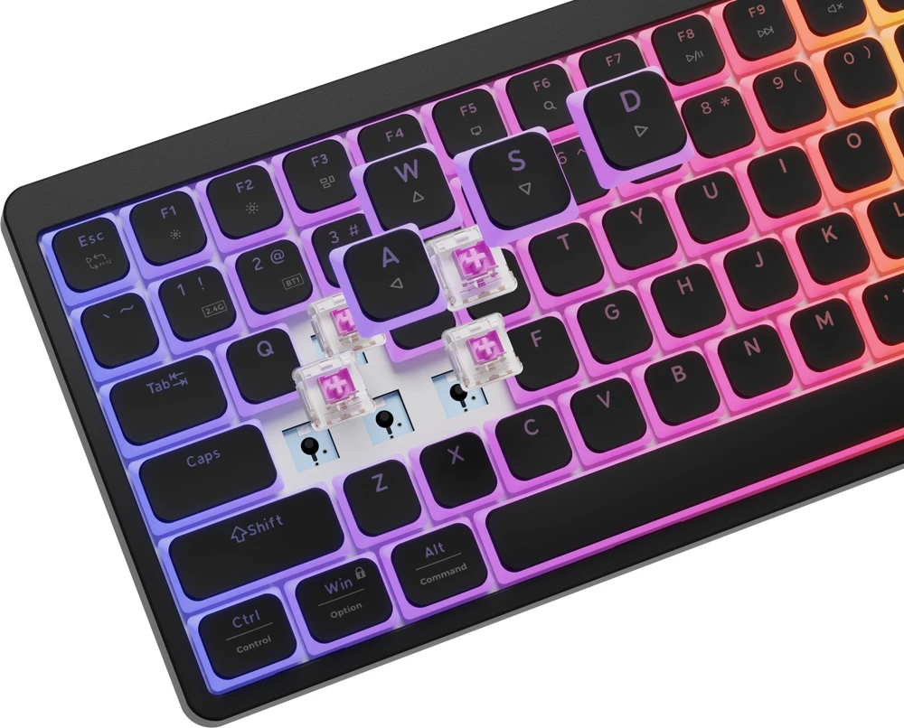 Klaviatūra žaidimams Genesis Thor 430 TKL Outemu Silent Rožinė belaidė mechaninė su pašvietimu juoda Hot-Swap Slim
