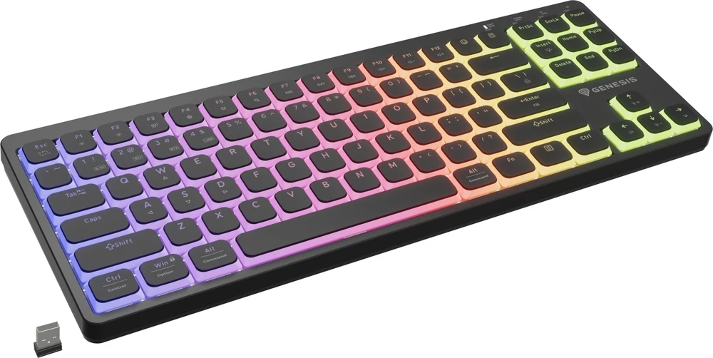 Klaviatūra žaidimams Genesis Thor 430 TKL Outemu Silent Rožinė belaidė mechaninė su pašvietimu juoda Hot-Swap Slim
