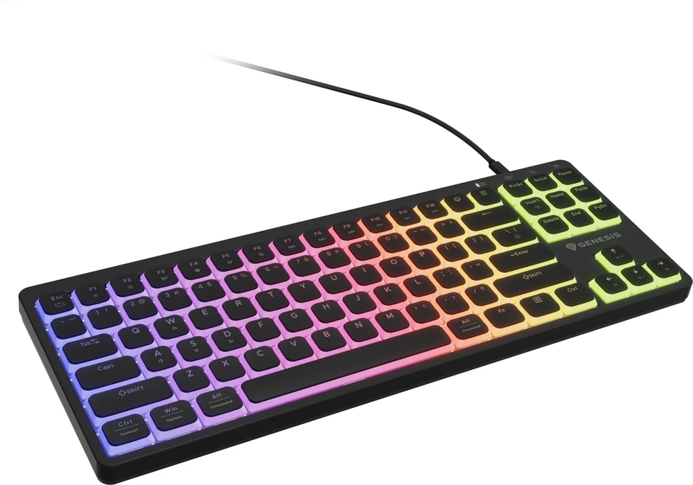 Klaviatūra žaidimams Genesis Thor 430 TKL Outemu Silent Rožinė su laidu mechaninė su pašvietimu juoda Hot-Swap Slim