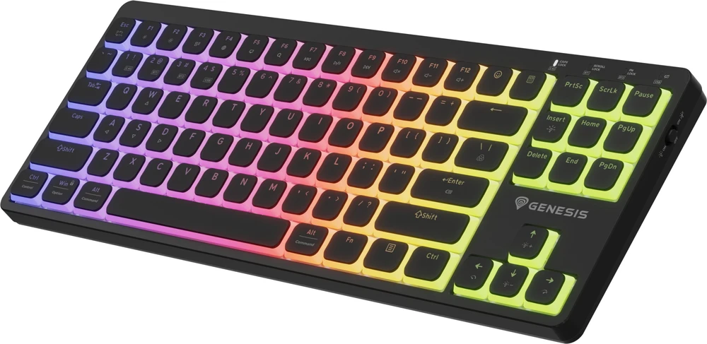 Klaviatūra žaidimams Genesis Thor 430 TKL Outemu Silent Rožinė belaidė mechaninė su pašvietimu juoda Hot-Swap Slim