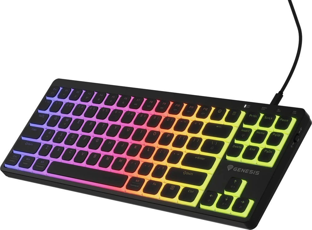 Klaviatūra žaidimams Genesis Thor 430 TKL Outemu Silent Rožinė su laidu mechaninė su pašvietimu juoda Hot-Swap Slim