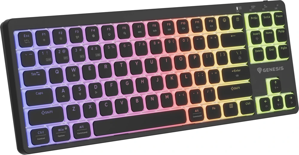 Klaviatūra žaidimams Genesis Thor 430 TKL Outemu Silent Rožinė belaidė mechaninė su pašvietimu juoda Hot-Swap Slim