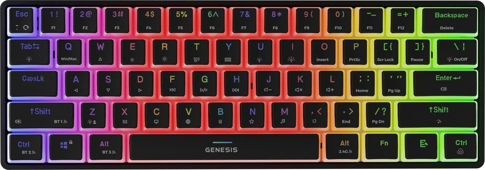 Genesis Klaviatūra žaidimams Thor 660 G2 Gateron Brown belaidė mechaninė su pašvietimu juoda