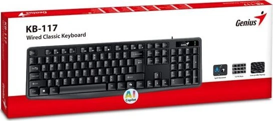 Genius KB-117 COPILOT klaviatūra su laidu (USB) CZ/SK, juoda