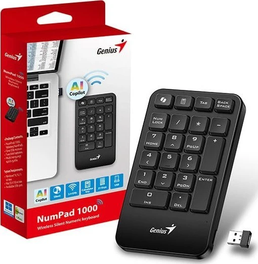 Genius NumPad 1000 COPILOT klaviatūra numeryczna belaidė juoda