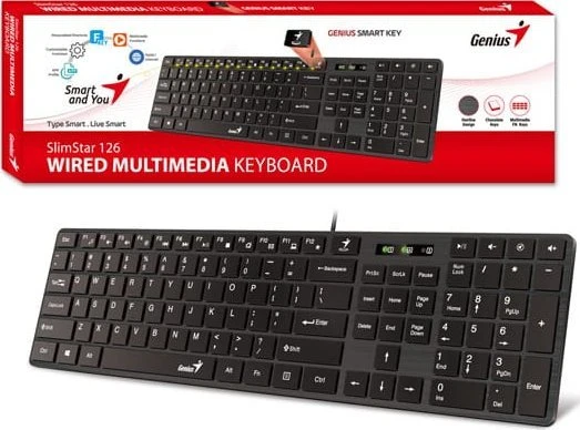 Genius SlimStar 126 COPILOT klaviatūra su laidu (USB) CZ/SK, juoda