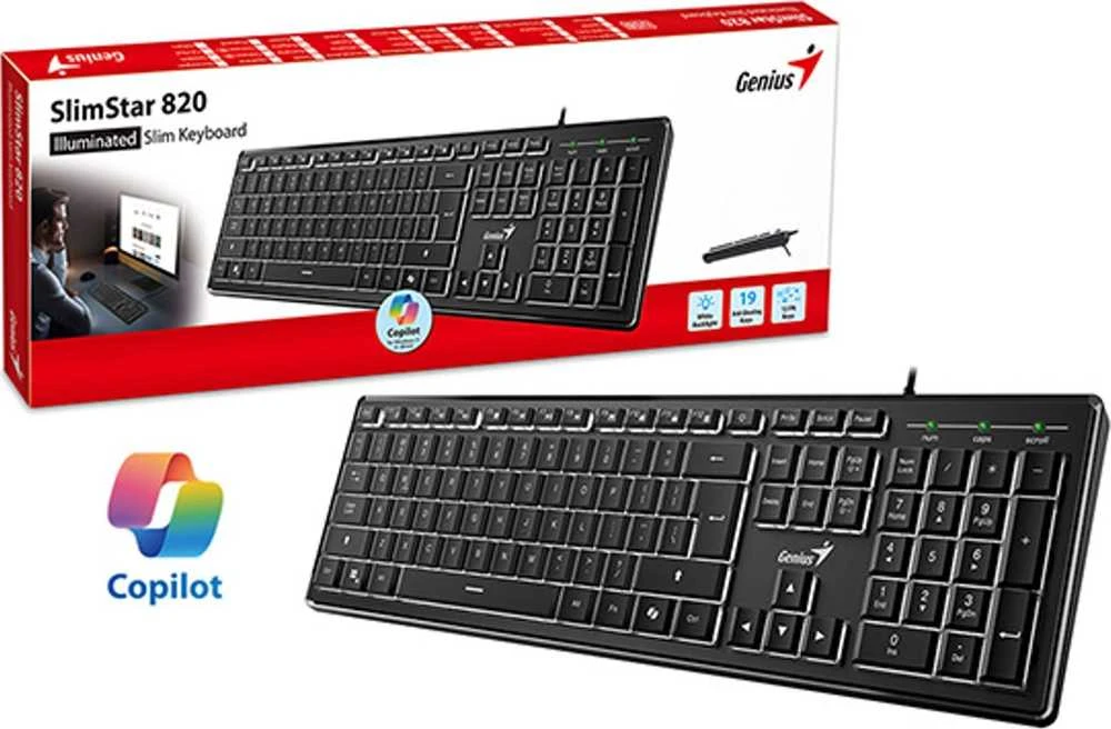 Genius SlimStar 820 klaviatūra su laidu (USB) CZ/SK, juoda