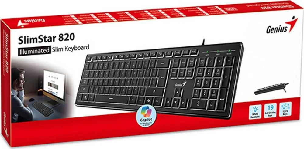 Genius SlimStar 820 klaviatūra su laidu (USB) CZ/SK, juoda