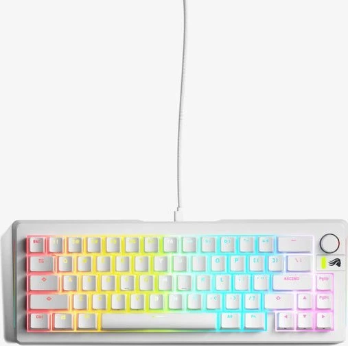 Glorious GMMK 3 65 % Custom žaidimų klaviatūra – Pre-Built, ANSI US išdėstymas, Fox Switches, baltos spalvos