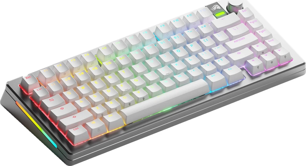 „Glorious GMMK 3 Pro Wireless“ 75 % pritaikyta žaidimų klaviatūra – iš anksto surinkta, ANSI (JAV), „Fox Switches“, sidabrinis